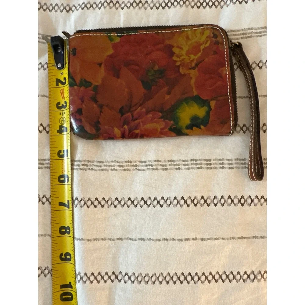 Patricia Nash Floral Leather Wristlet Pouch Orange Red Yellow Fall Small Clutch